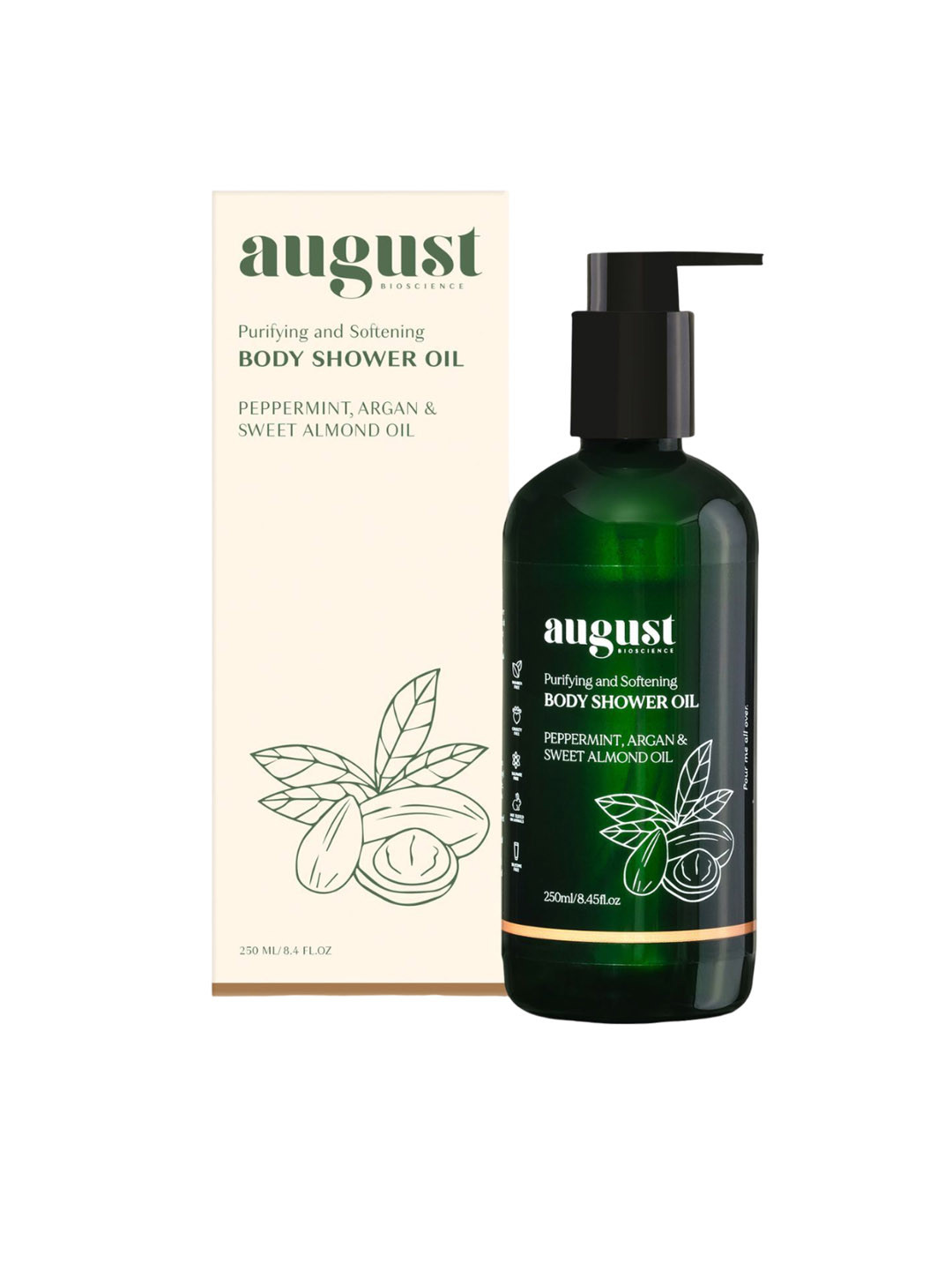 August Bioscience Purifying & Softening Body Shower Oil With Almond & Argon Oil - 250ml