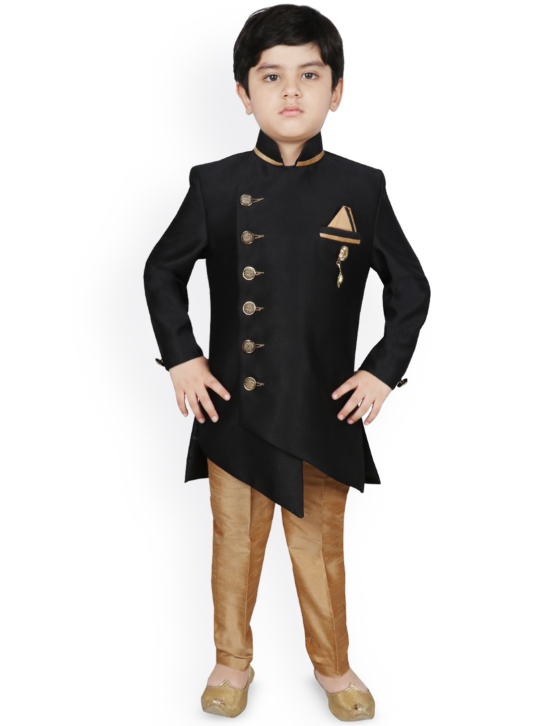 SG YUVRAJ Boys Long Sleeves Multi Slit Sherwani Set