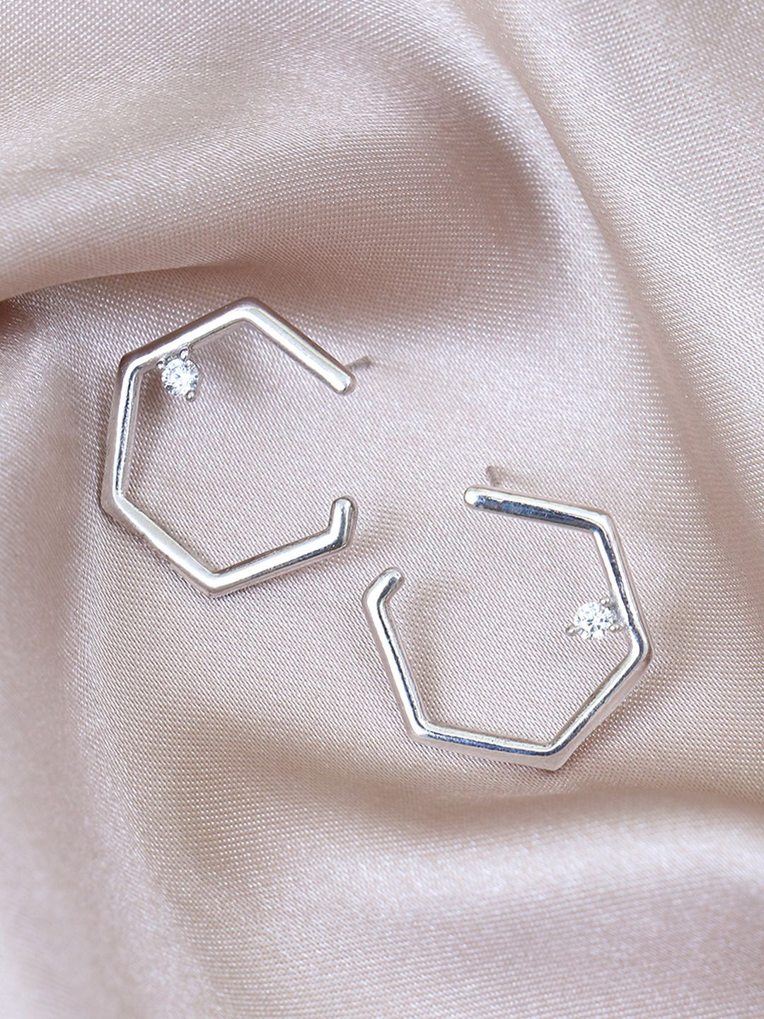 House of Pataudi 925 Sterling Silver-Plated Cubic Zirconia Studded C-Shape Studs