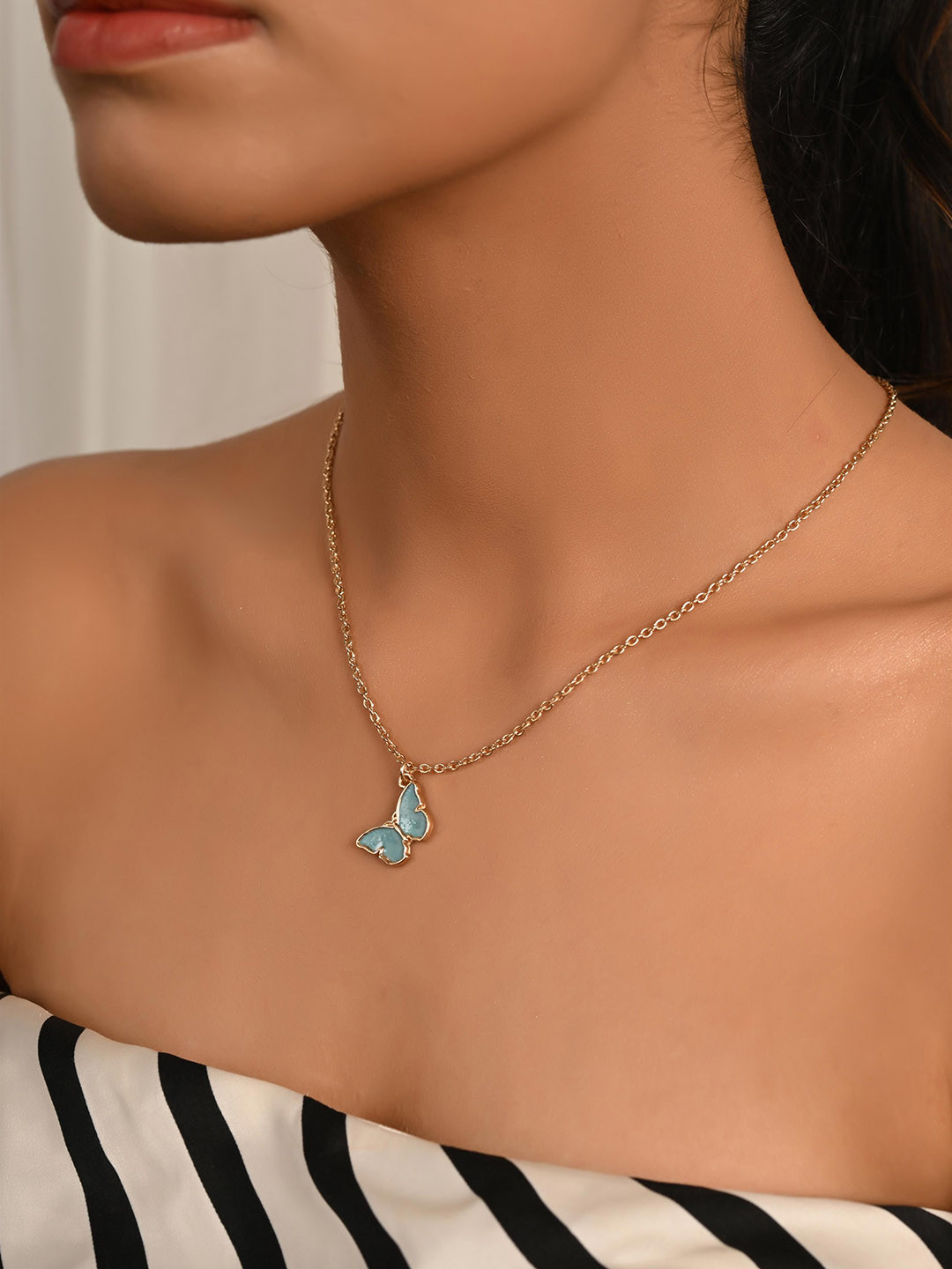 Raf the label Gold-Plated Butterfly Enamel Charm Adjustable Chain