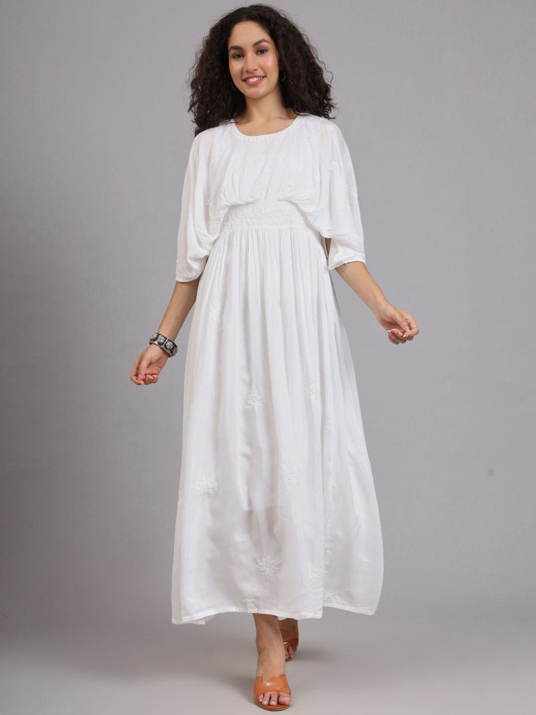 The Chikan Label Women Striped Keyhole Neck Flared Sleeves Thread Work Floral Anarkali Kurta