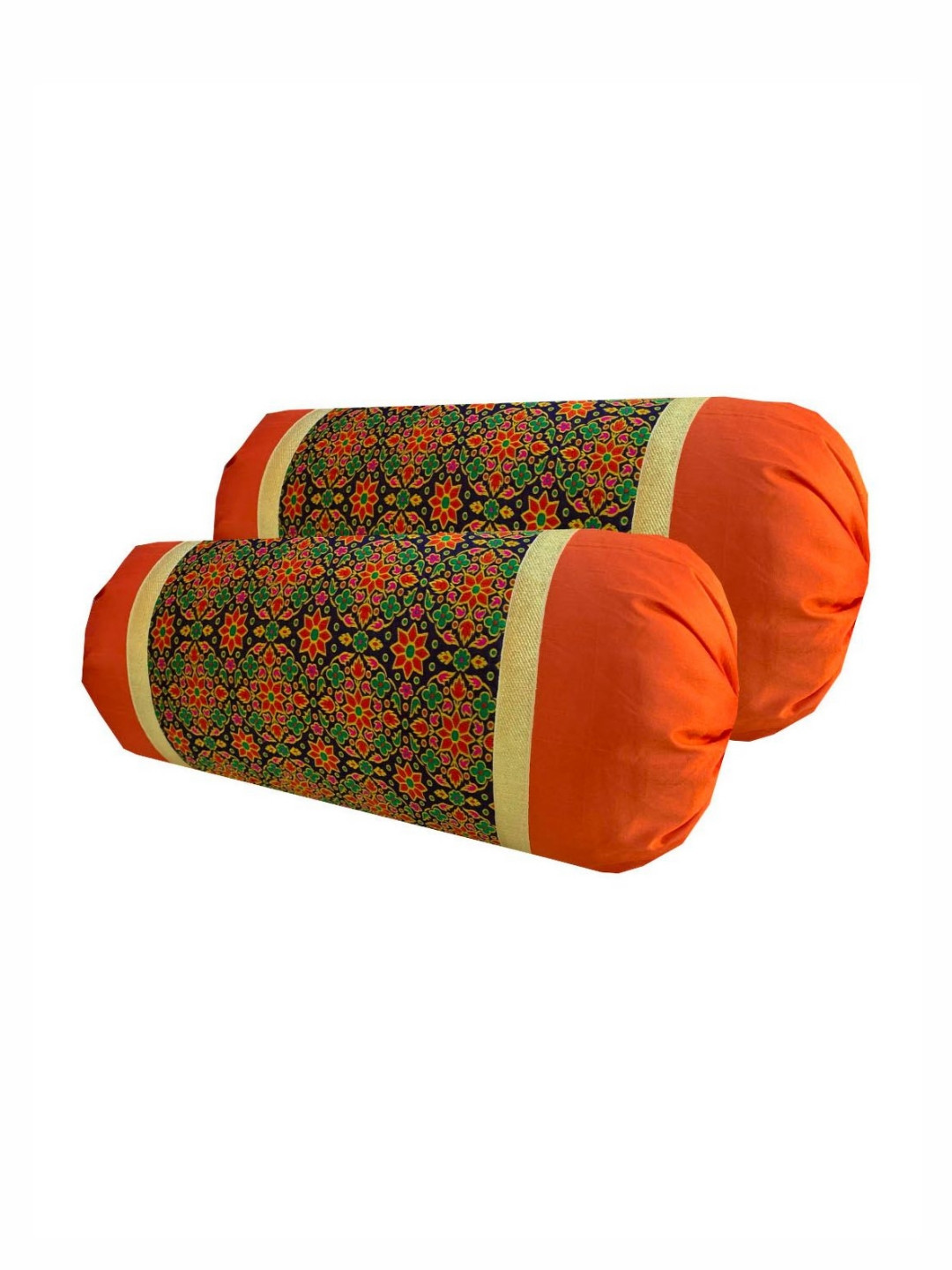 Pink Parrot Green & Orange Set of 2 Floral Round Cushion Covers