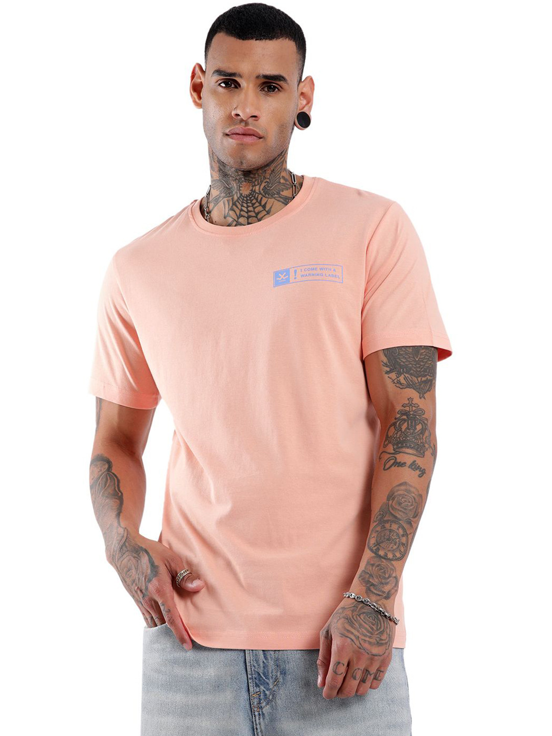 WROGN Warning Label Printed Slim Fit Cotton T-shirt