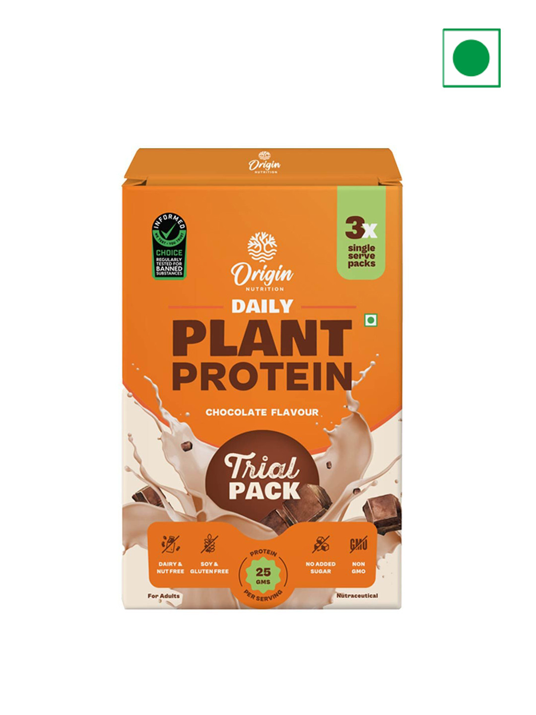 Origin Nutrition Pack Of 3 Plant Protein Chocolate 100% Natural 25g Each