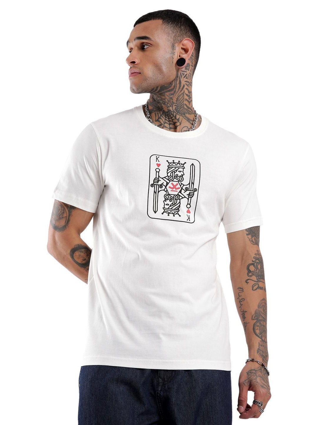 WROGN Cards Graphic Printed Slim Fit Cotton T-shirt