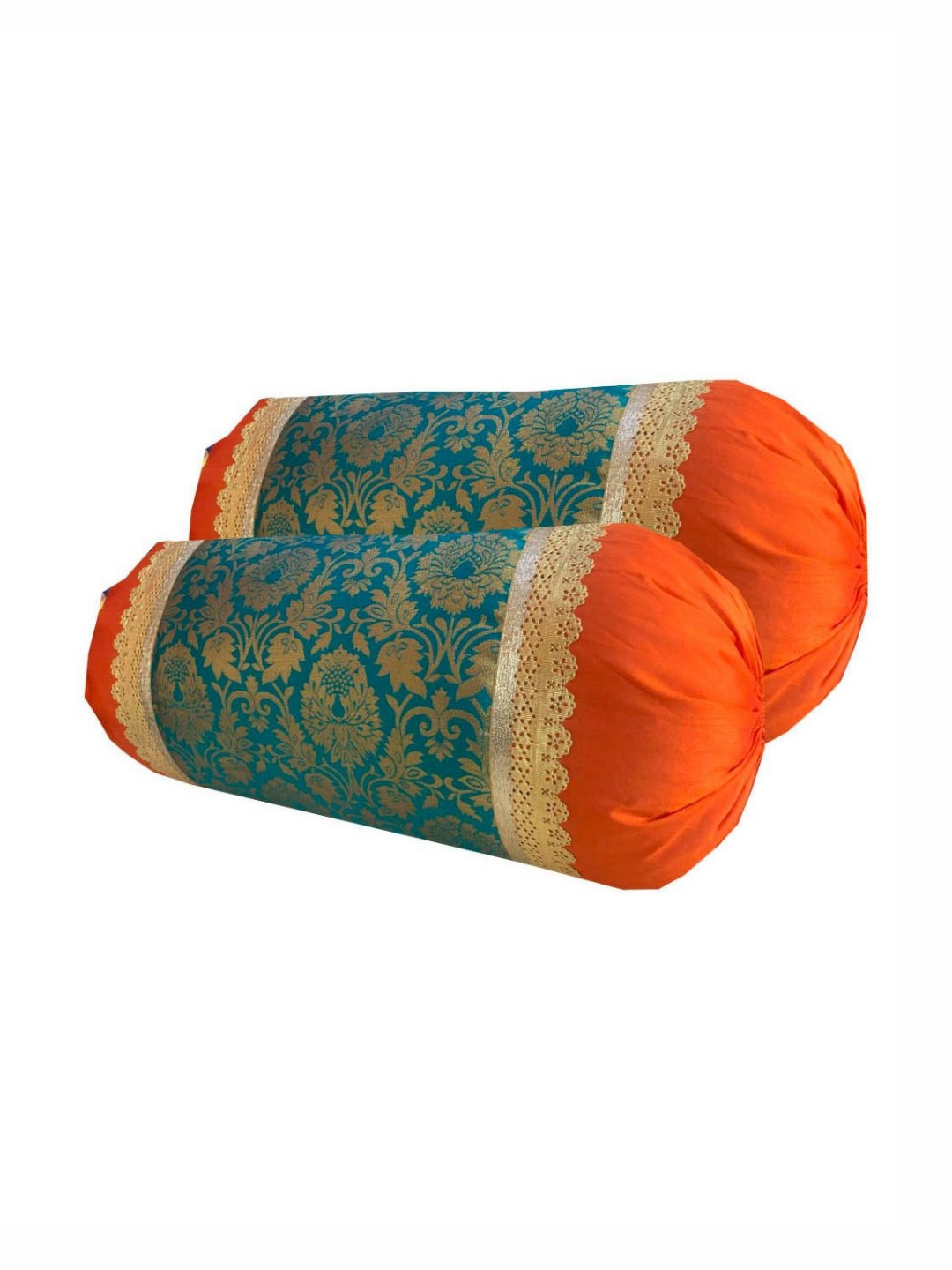 Pink Parrot 2-Pcs Red & Green Floral Designed Bolster Covers