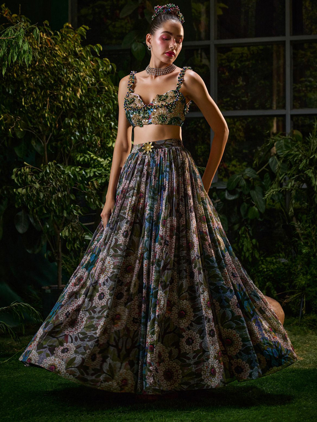 Payal & Zinal Embellished Mirror Work Batik Ready to Wear Lehenga