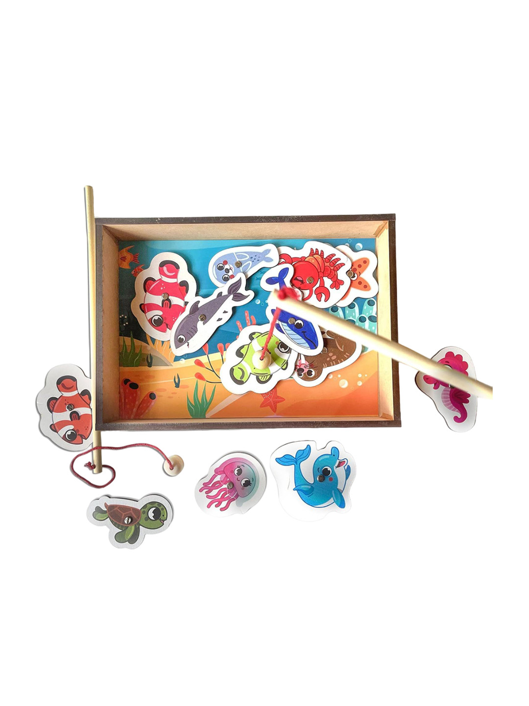 Mini Leaves 13-Piece Magnetic Fishing Game Wooden Educational Toy Set for Kids 2+ yrs
