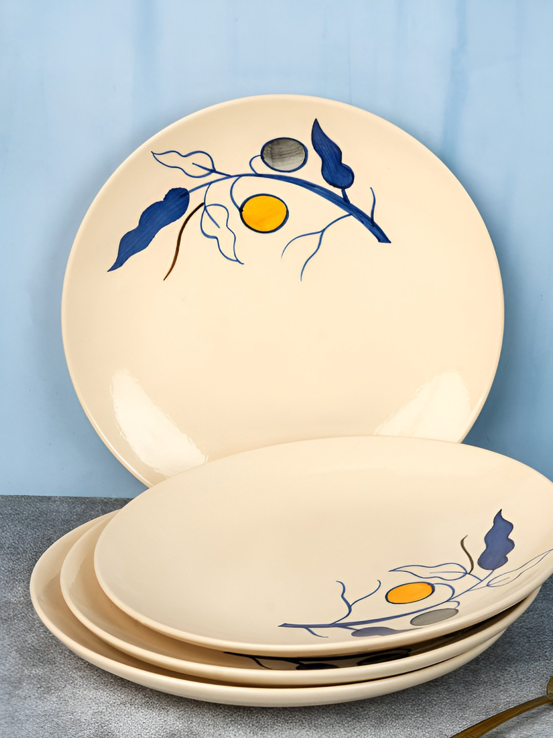BODHI HOUSE White & Blue 6-Pieces Printed Porcelain Plates