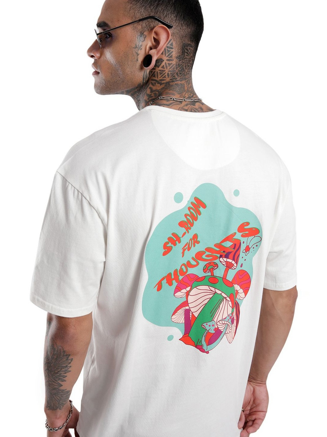 WROGN Sh-room For Thoughts Graphic Printed Drop-Shoulder Sleeves Oversized Cotton T-shirt