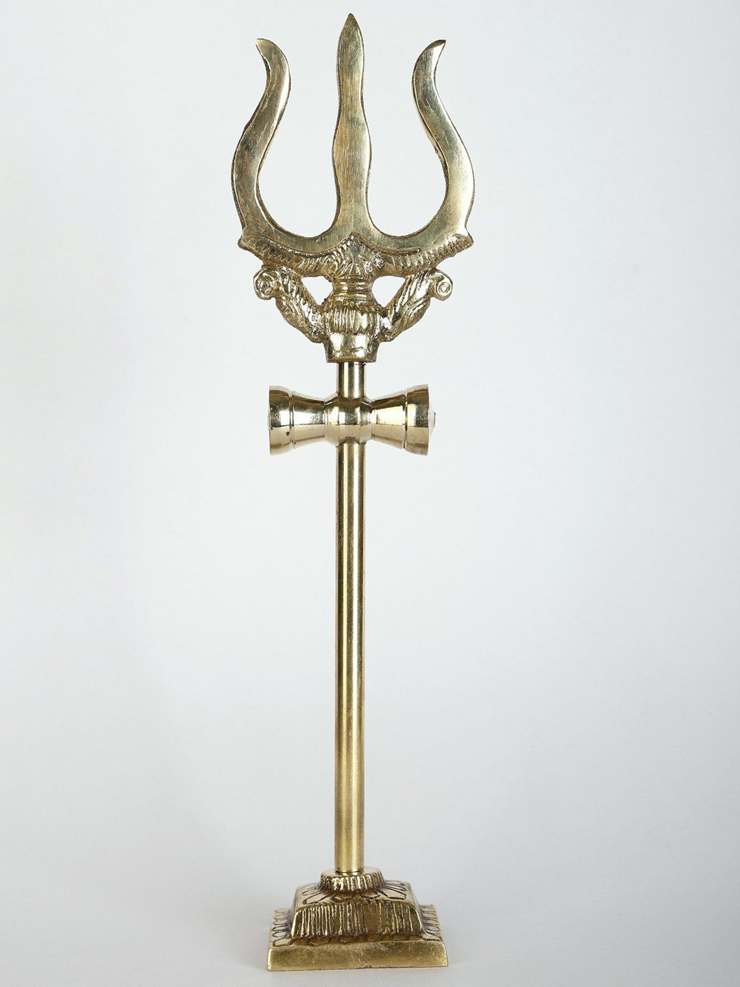 Exotic India Lord Shiva's Trident with Stand Yellow Brass Metallic Prayer Room Medium Showpiece - 9.8 Inches