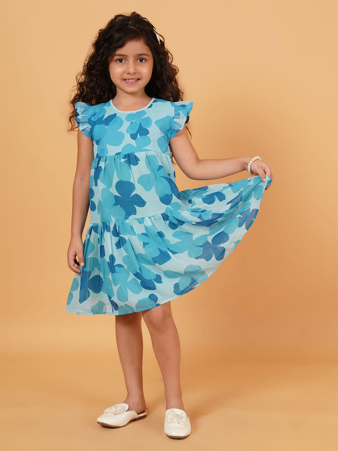Creative Kids Print Flutter Sleeve A-Line Dress