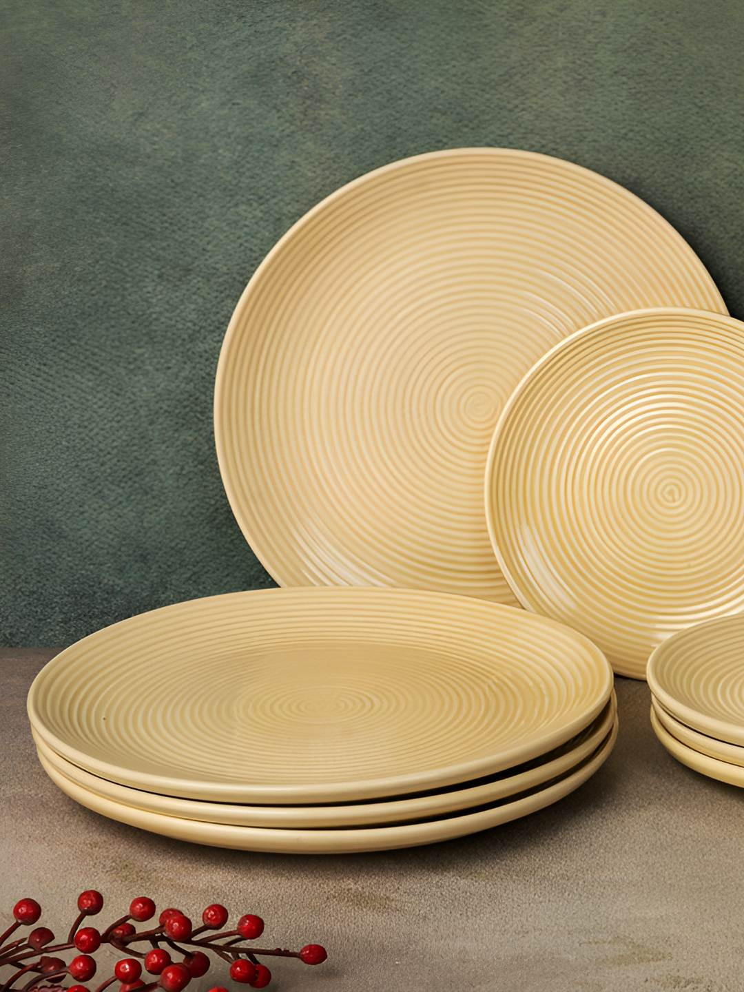 BODHI HOUSE Tan Solid Ceramic Microwave Safe 12 Piece Dinner Set