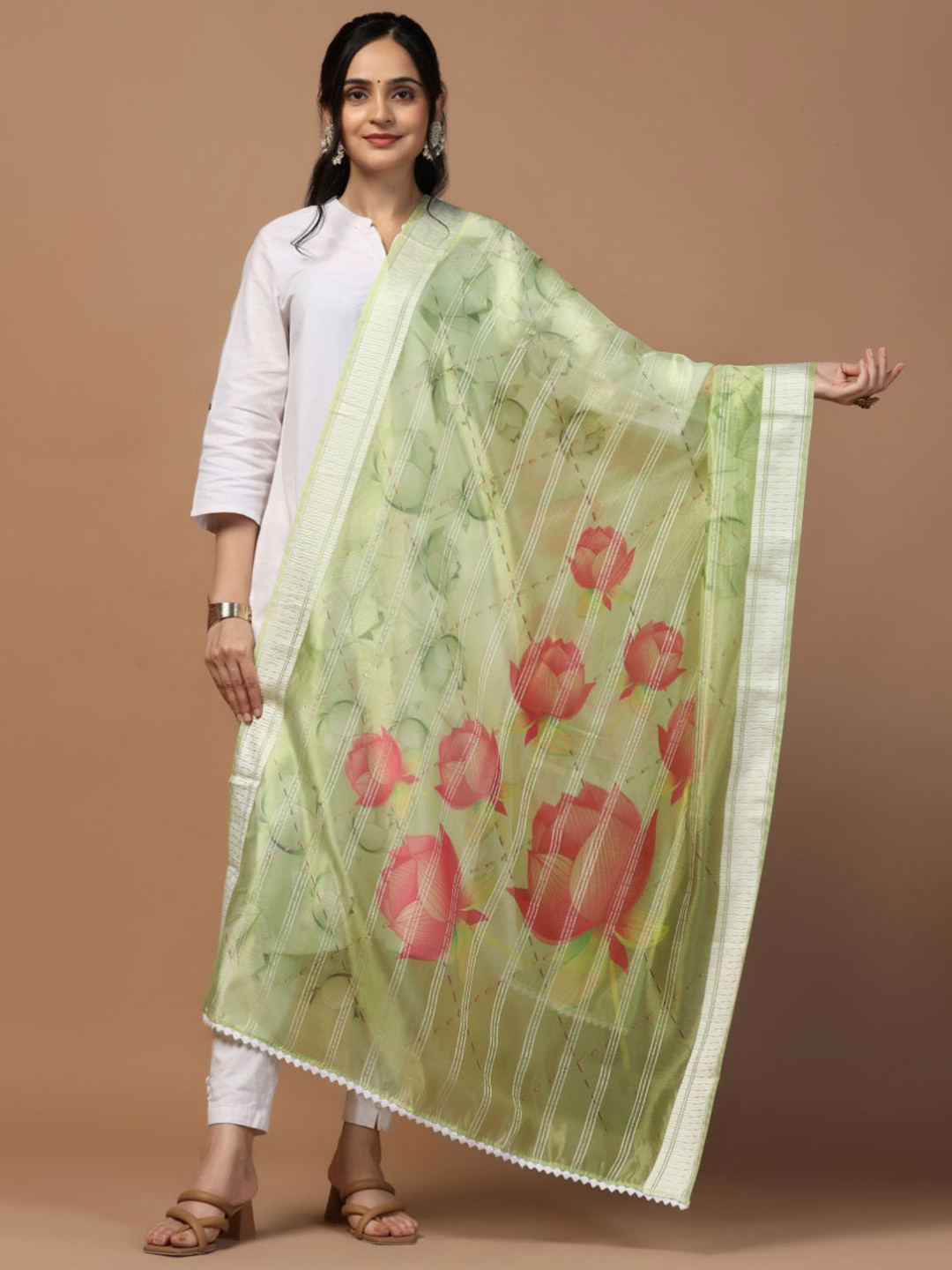 Kaizen TEXO FAB Floral Printed Organza Khadi Silk Dupatta