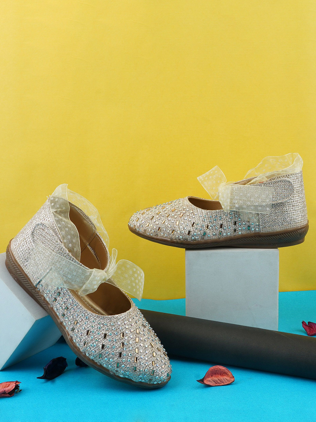 BAESD Girls Party Velcro Embellished Ballerinas