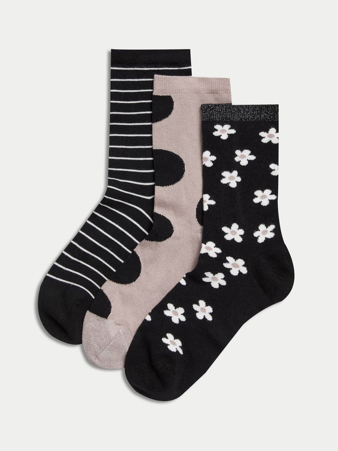 Marks & Spencer Women  Pack Of 3 Patterned  Ankle High Socks