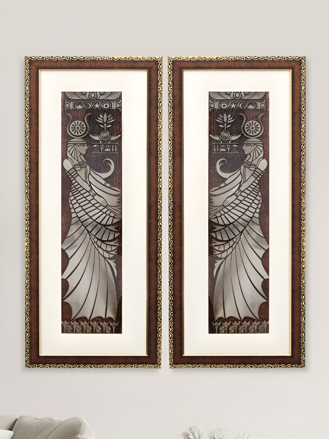 SHREE KALA HOME DECOR Egyptian Goddess 2 Pcs Rectangle Paintings Wall Art -23 x 10In