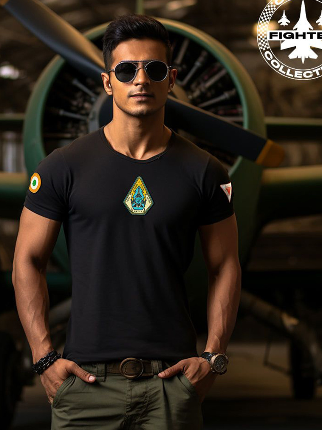 Ascend 47 Unisex V-Neck Extended Sleeves Applique T-shirt