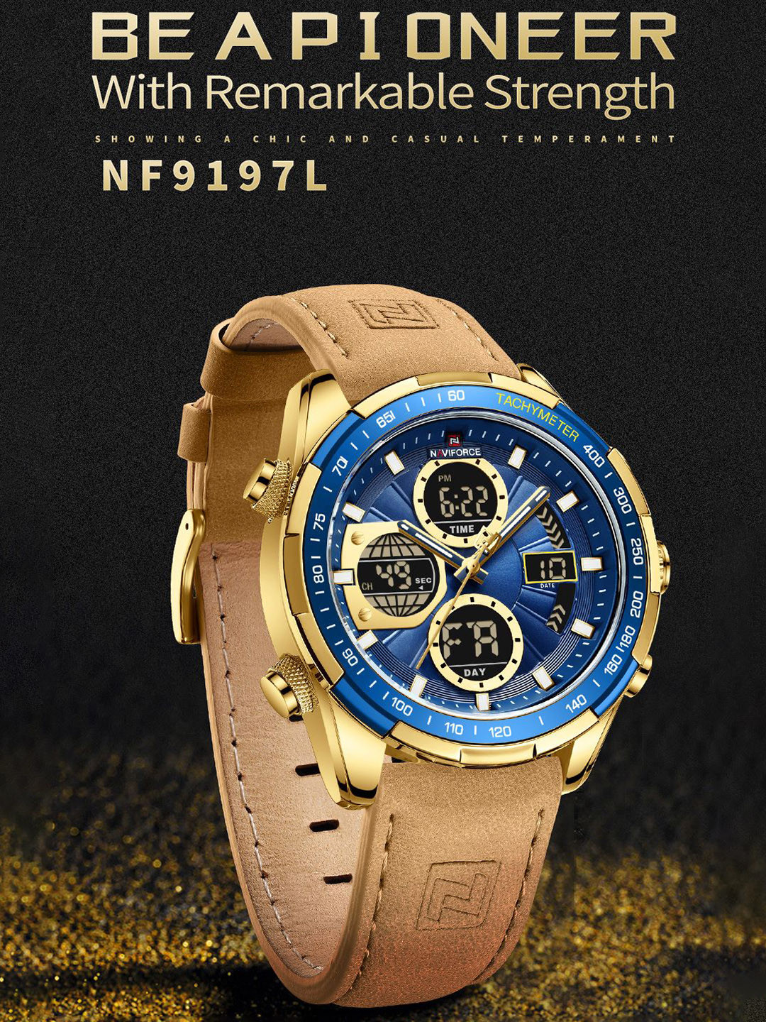 Naviforce Men Dial & Leather Bracelet Style Straps Analogue Multi Function Watch NF9197L GBEYBN