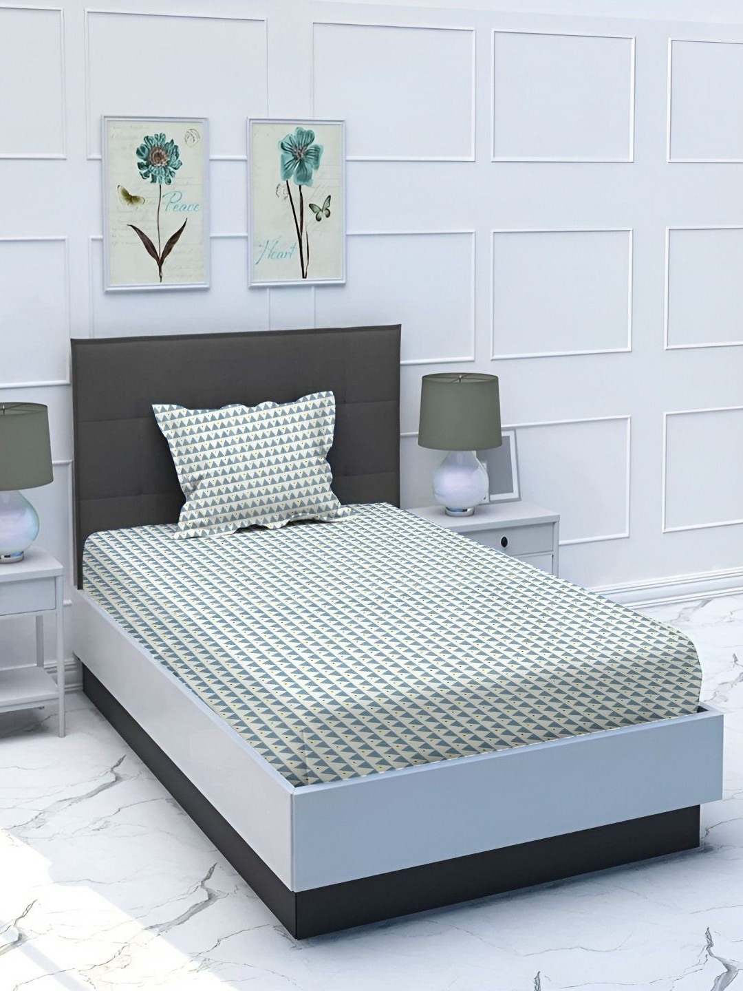 RRC Rr Creations Grey Geometric Cotton 240 TC Double Bedsheet with a Pillow Cover-60 x 90 inches