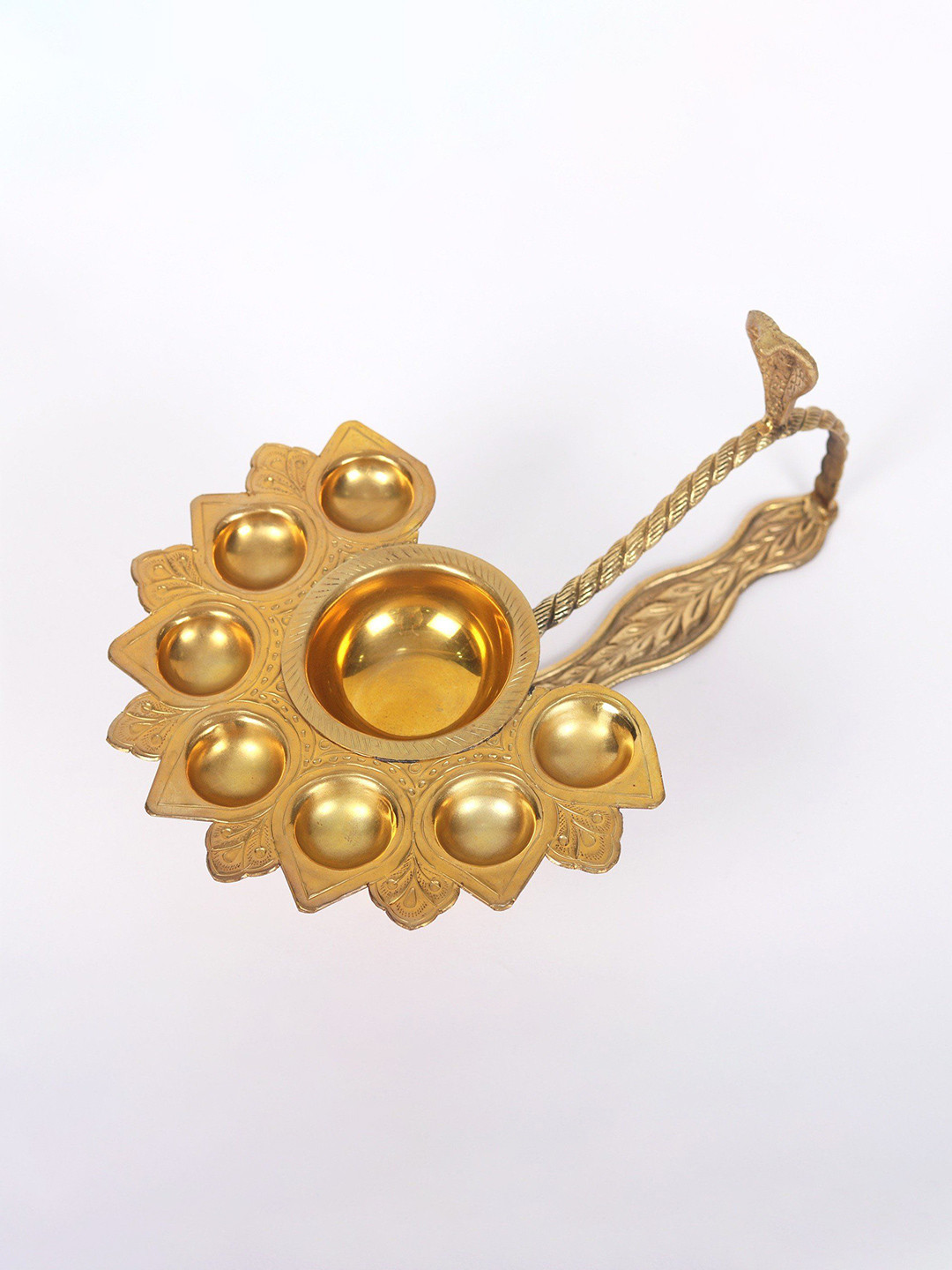 Exotic India 8 Layer Handheld Multi Wick Aarti Lamp in Brass