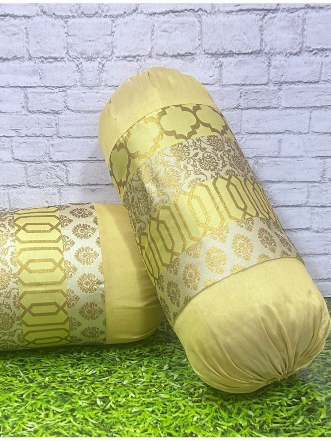 Pink Parrot 2-Pcs Yellow Floral Designed Bolster Covers