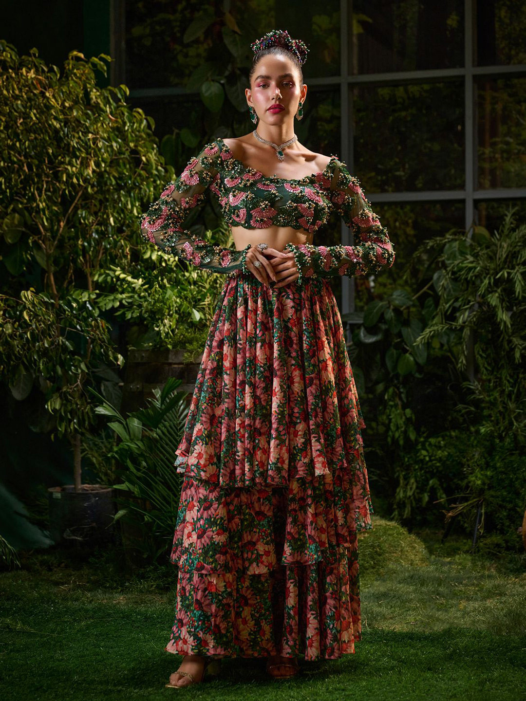 Payal & Zinal Floral Beads and Stones Poly Georgette Saree