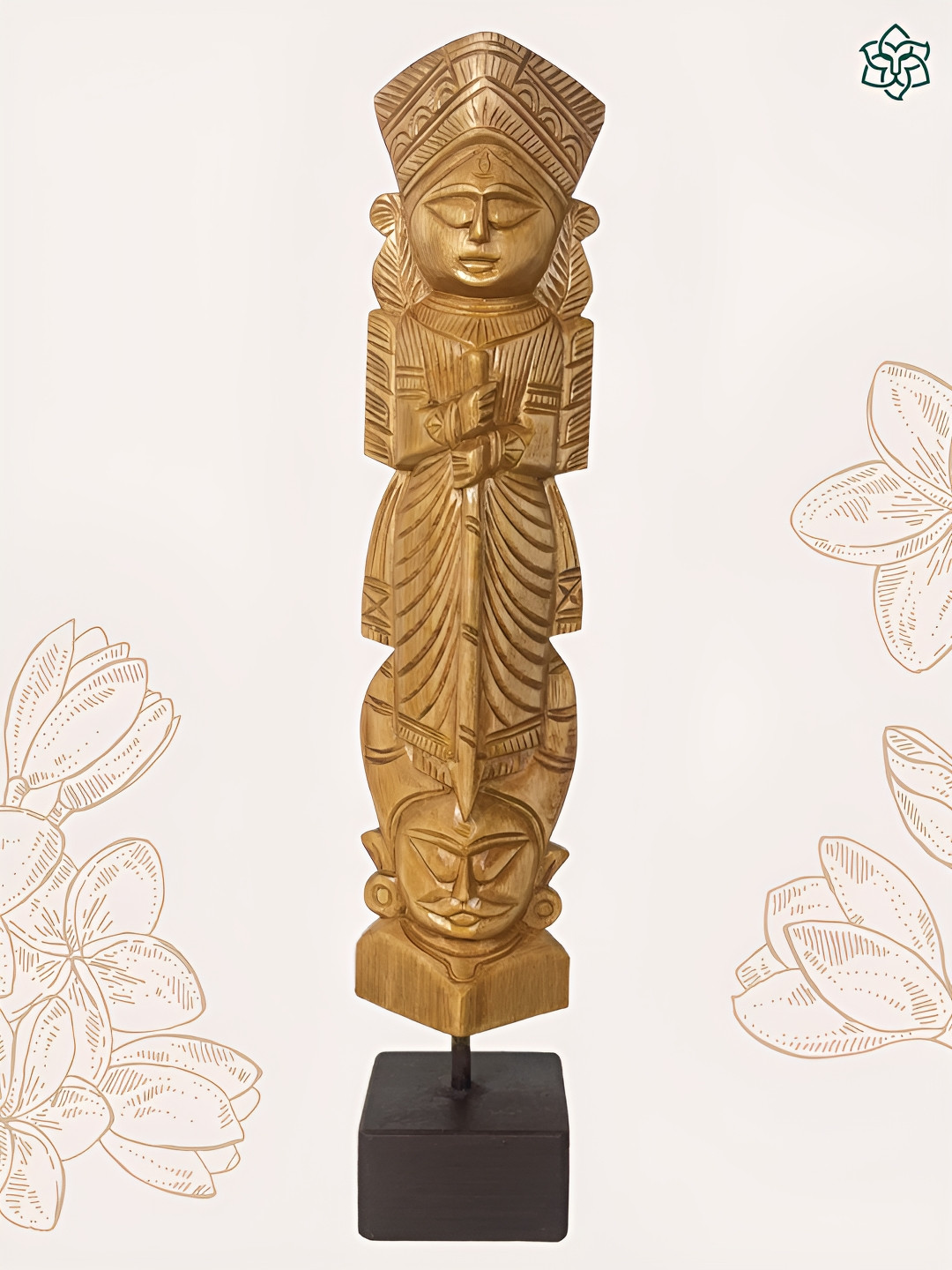 MAATIR DESIGNS Durga Gold Wood Natural Prayer Room Large Showpiece - 21 Inches
