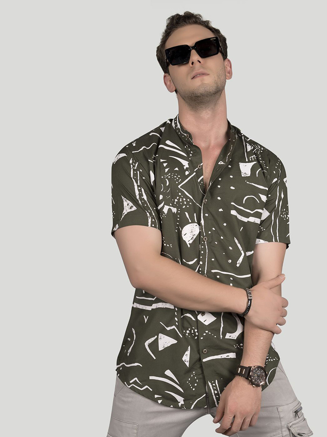 ALMATY Men Comfort Slim Fit Floral Opaque Printed Party Shirt