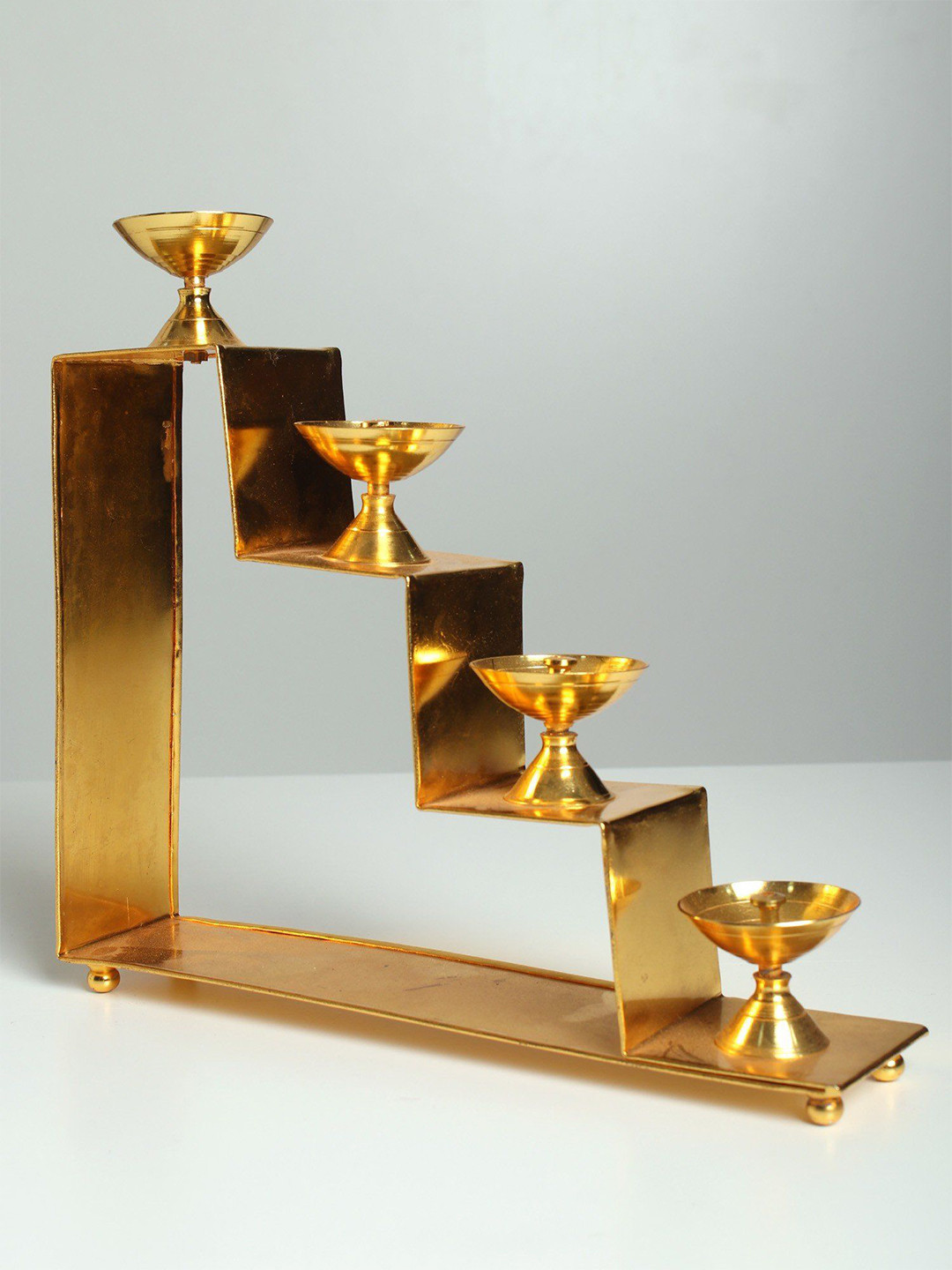 Exotic India Brass Lamps on Four Steps Stair Stand