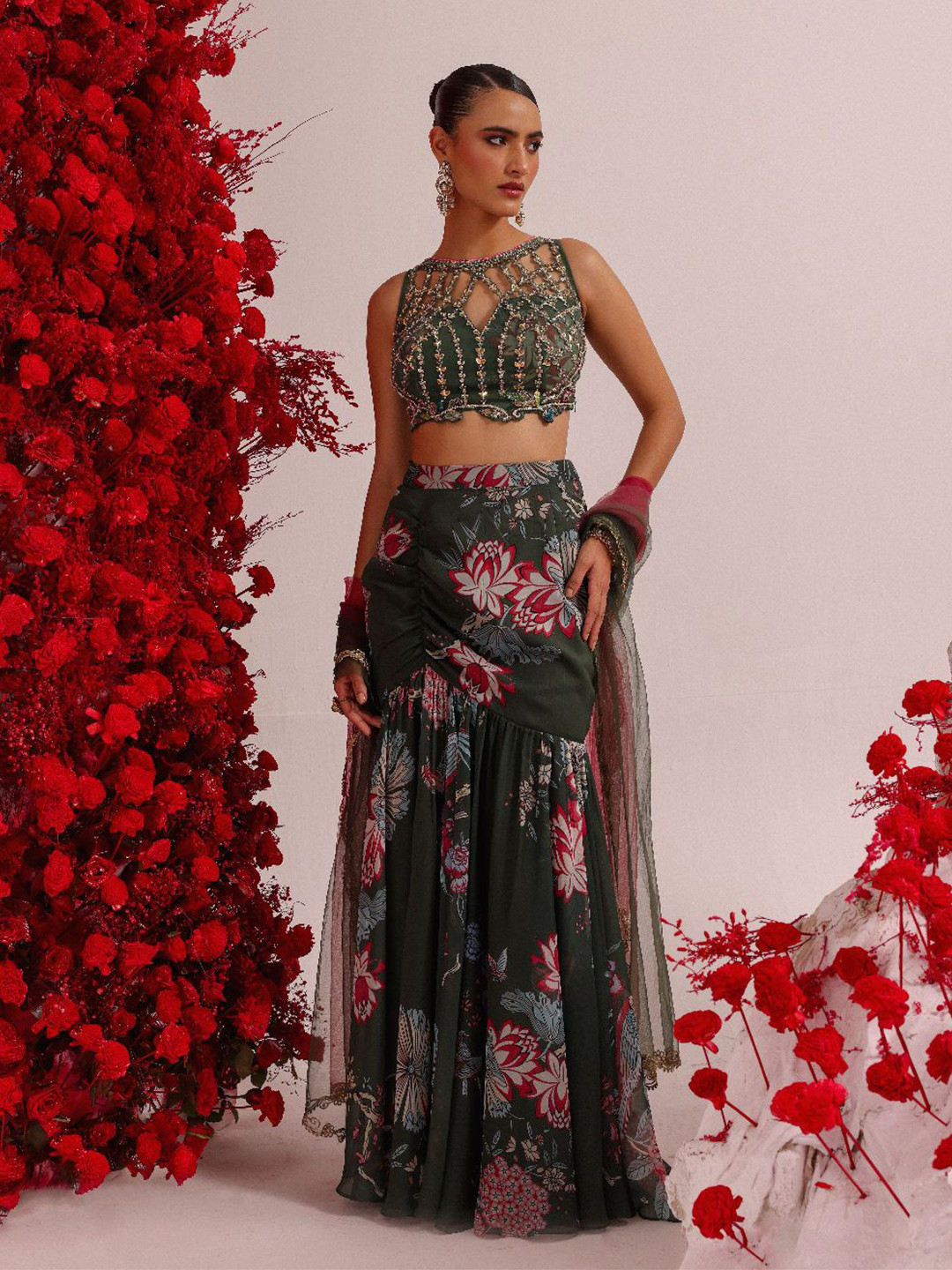 MONI K LABEL Embellished Ready to Wear Lehenga & Made To Measure Blouse With Dupatta