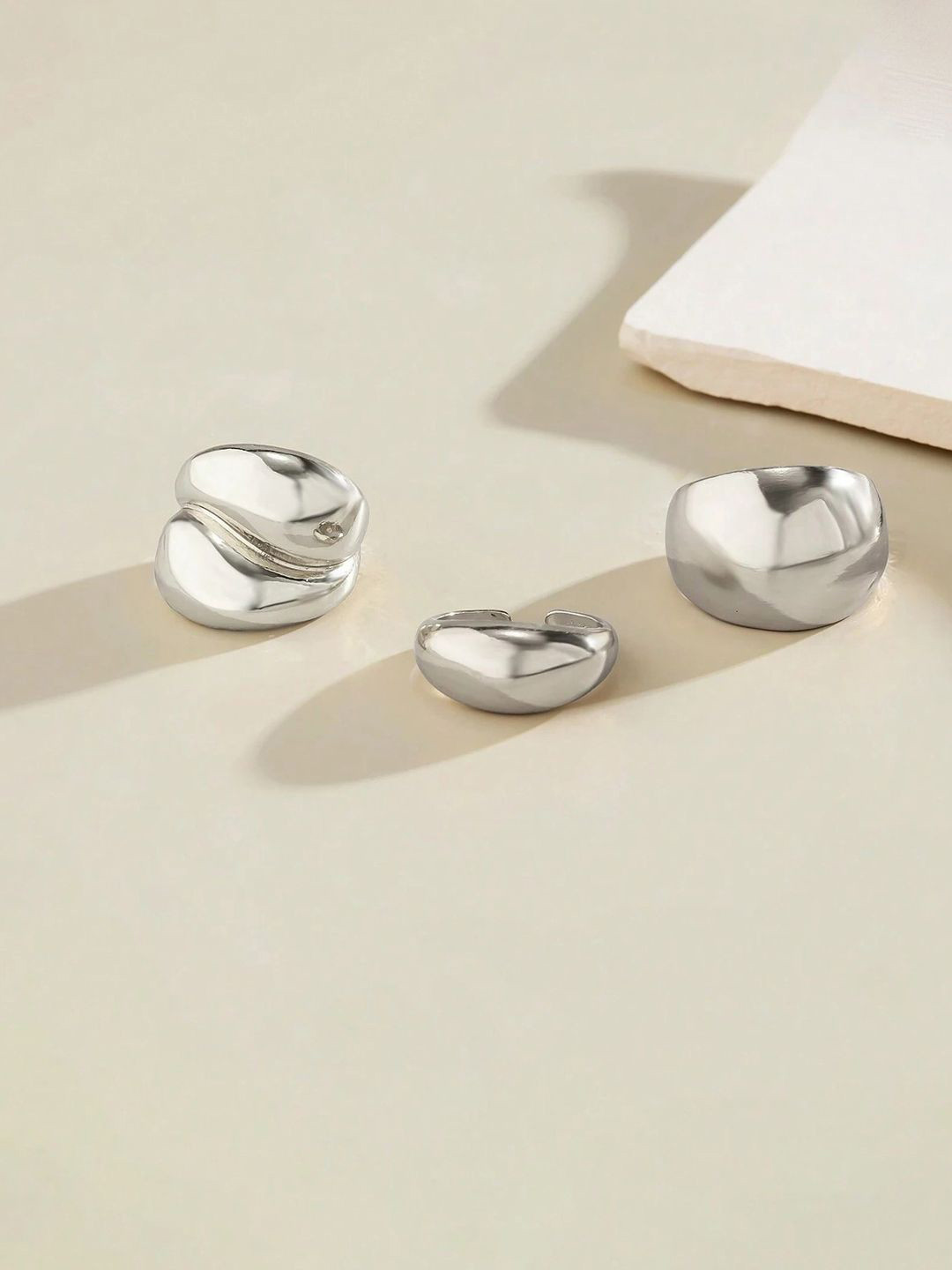 Jewels Galaxy Set Of 3 Silver Plated Midi Adjustable Finger Rings