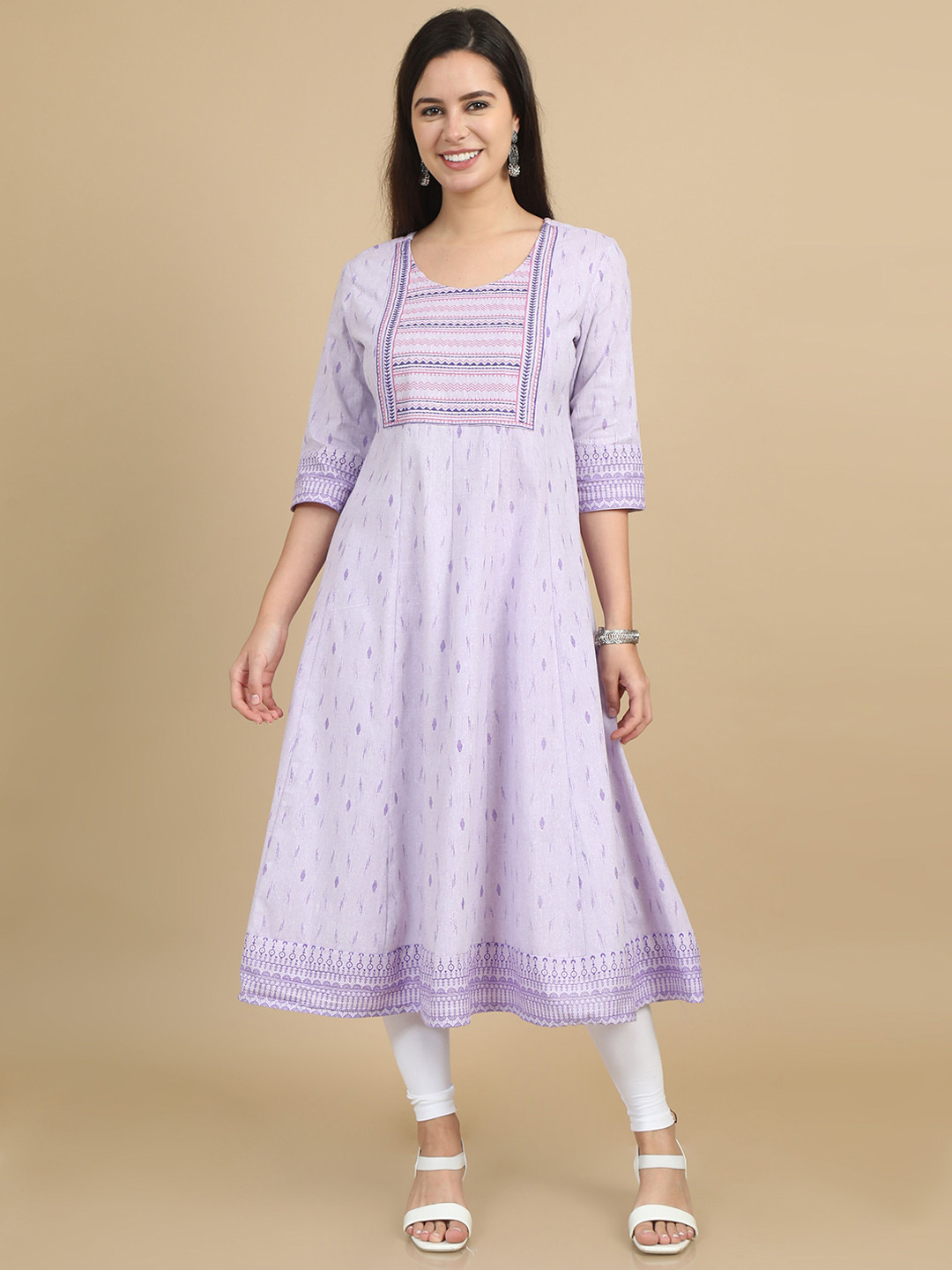 Marcia Women Ethnic Motifs Printed Cold-Shoulder Sleeves Thread Work Anarkali Kurta