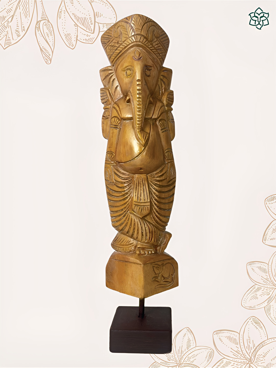 MAATIR DESIGNS Ganesha Gold Wood Natural Prayer Room Large Showpiece - 21 Inches
