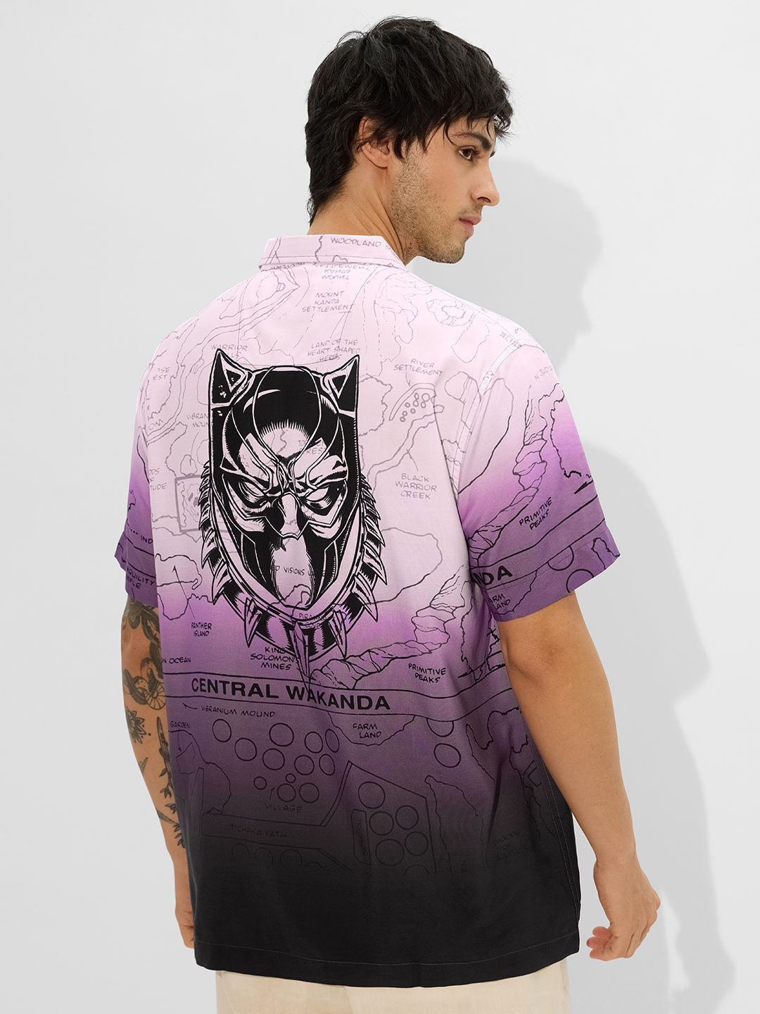 The Souled Store Men Black Panther Printed Multicolor Regular Fit Holiday Shirts