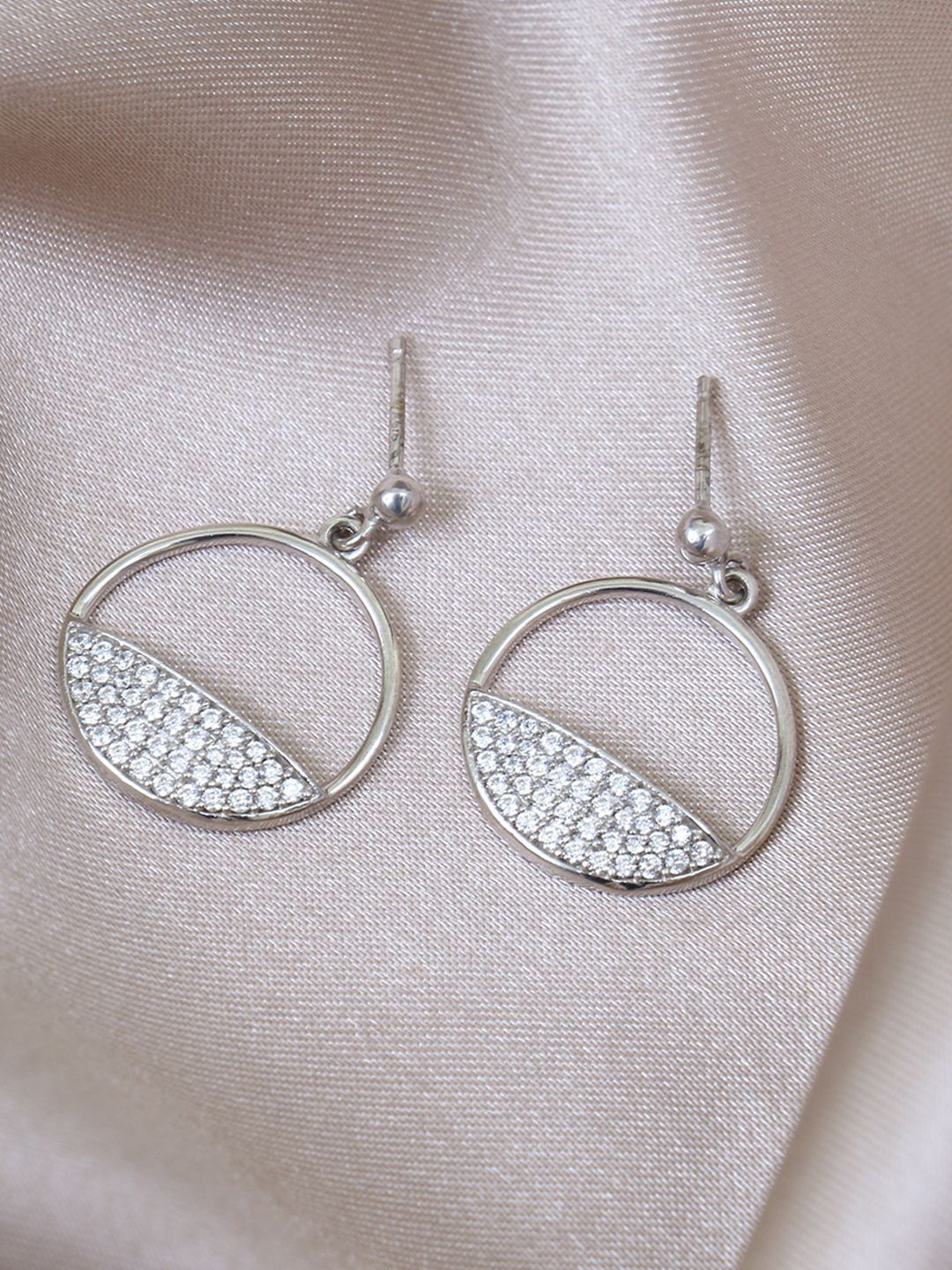 House of Pataudi 925 Sterling Silver Cubic Zirconia Studded Drop Earrings