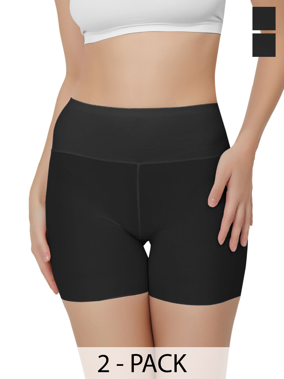 Bella Voste Women's Pack Of 2 Seamless Shorts Briefs PT-204-Black-Black-M