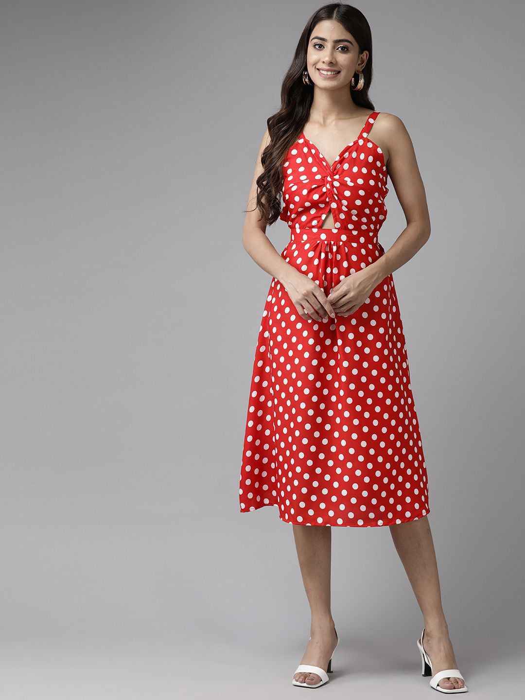 BAESD Polka Dot Print Net Midi Dress