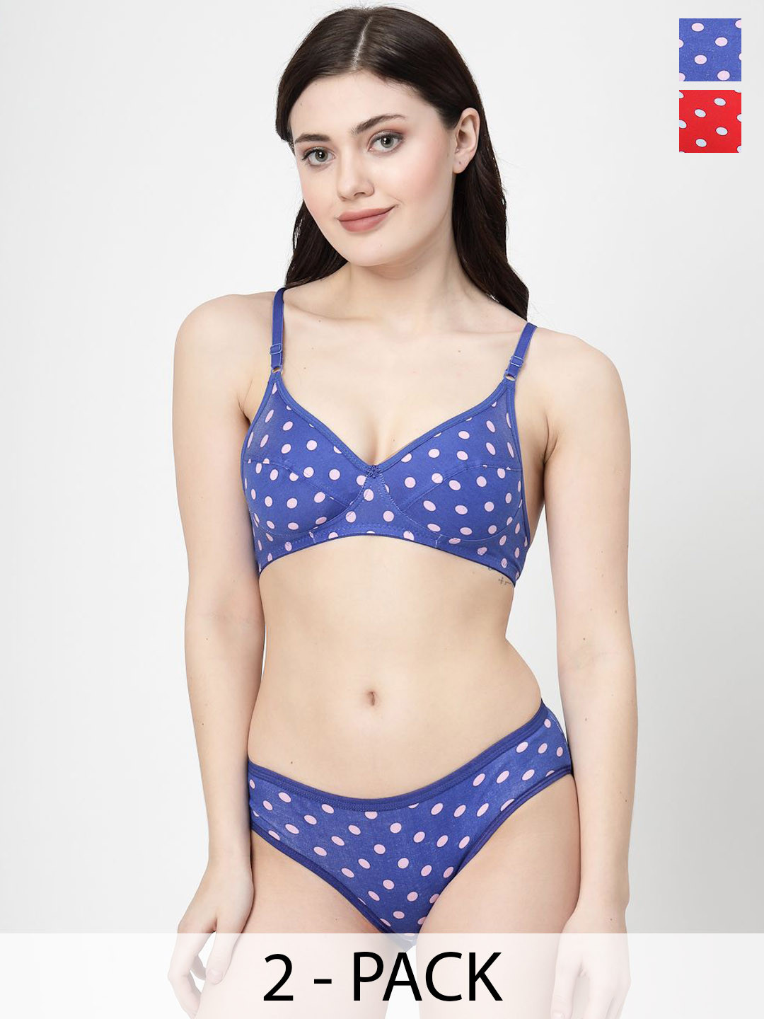 Docare Pack Of 2 Non-Padded Lingerie Set YummySet-Red-RoyalBlue