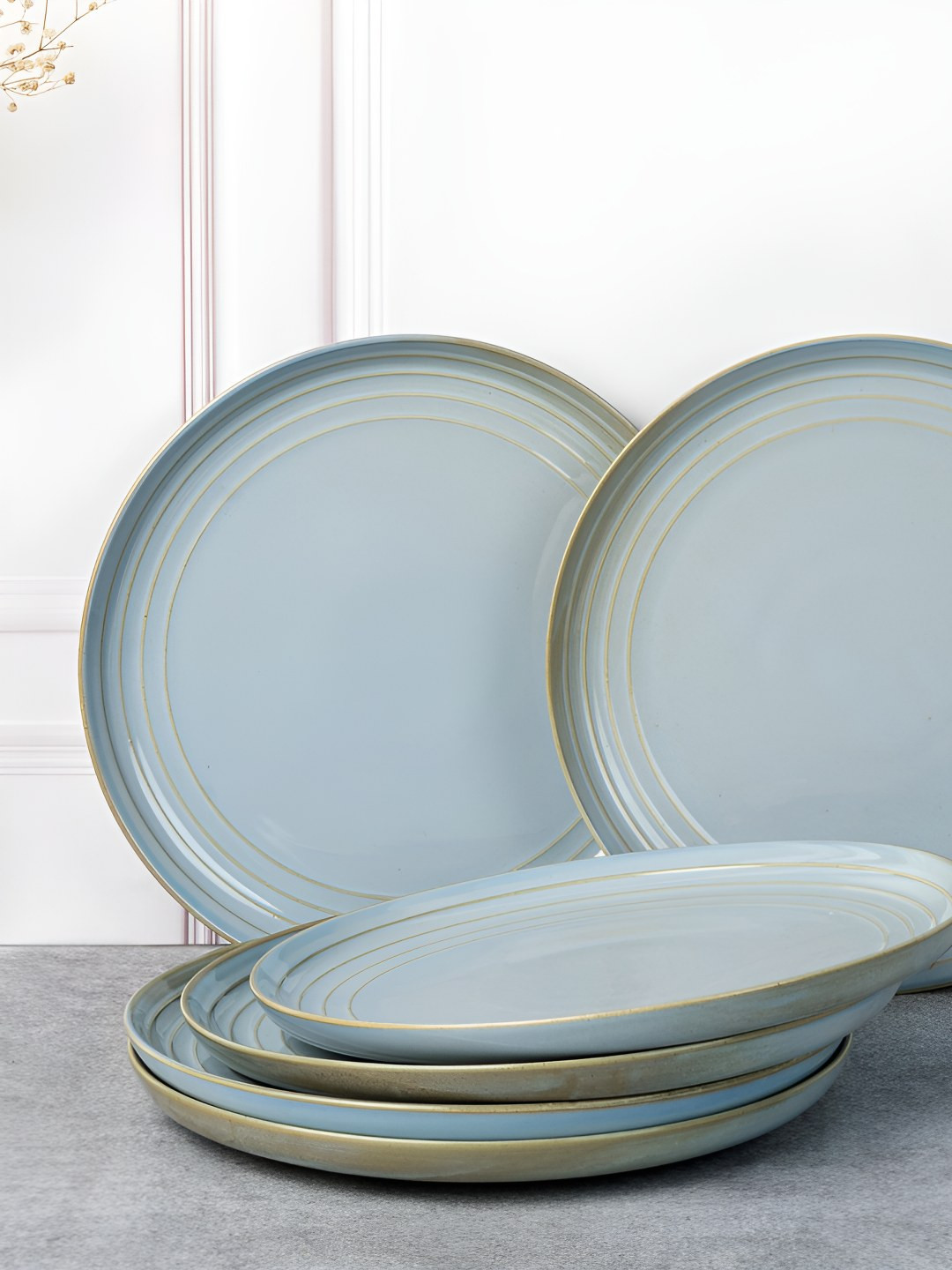 BODHI HOUSE Set of 6 Blue Solid Porcelain Plates