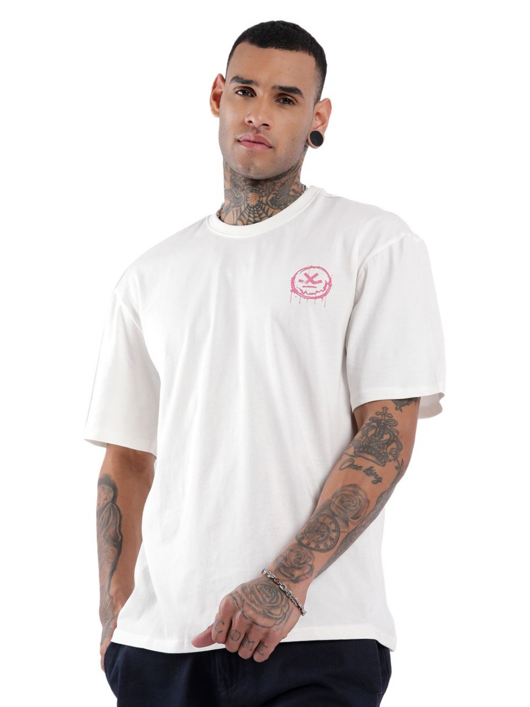 WROGN Embrace The Wrogn Graphic Printed Drop-Shoulder Sleeves Oversized Cotton T-shirt