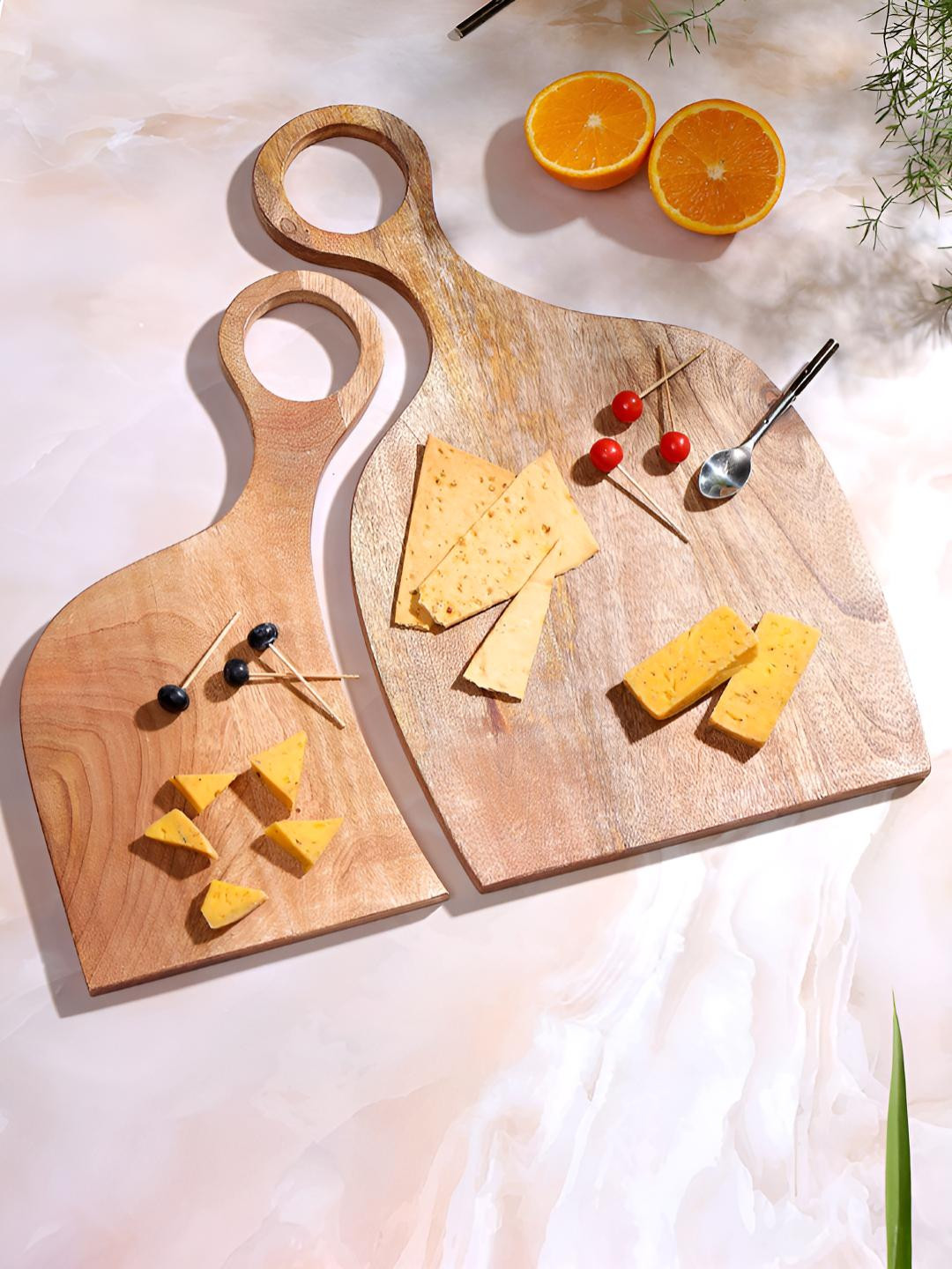 DULI 2-Pcs Brown Wooden Fancy Cheese Boards