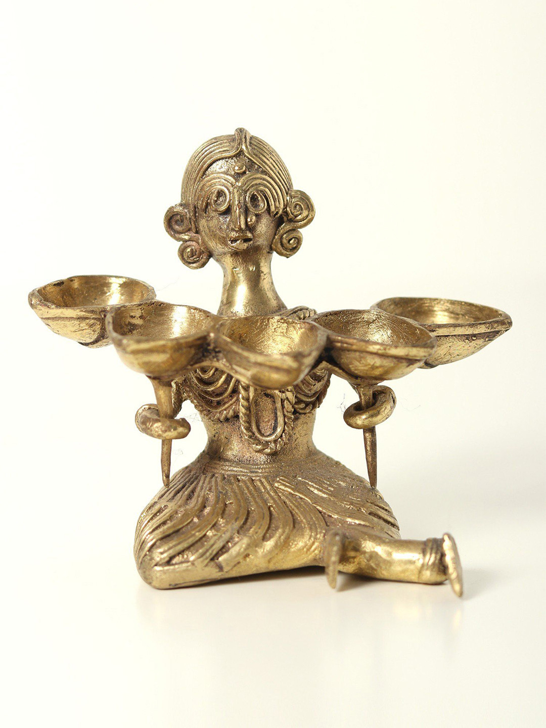 Exotic India Brass Dhokra Art Tribal Oil Lamp