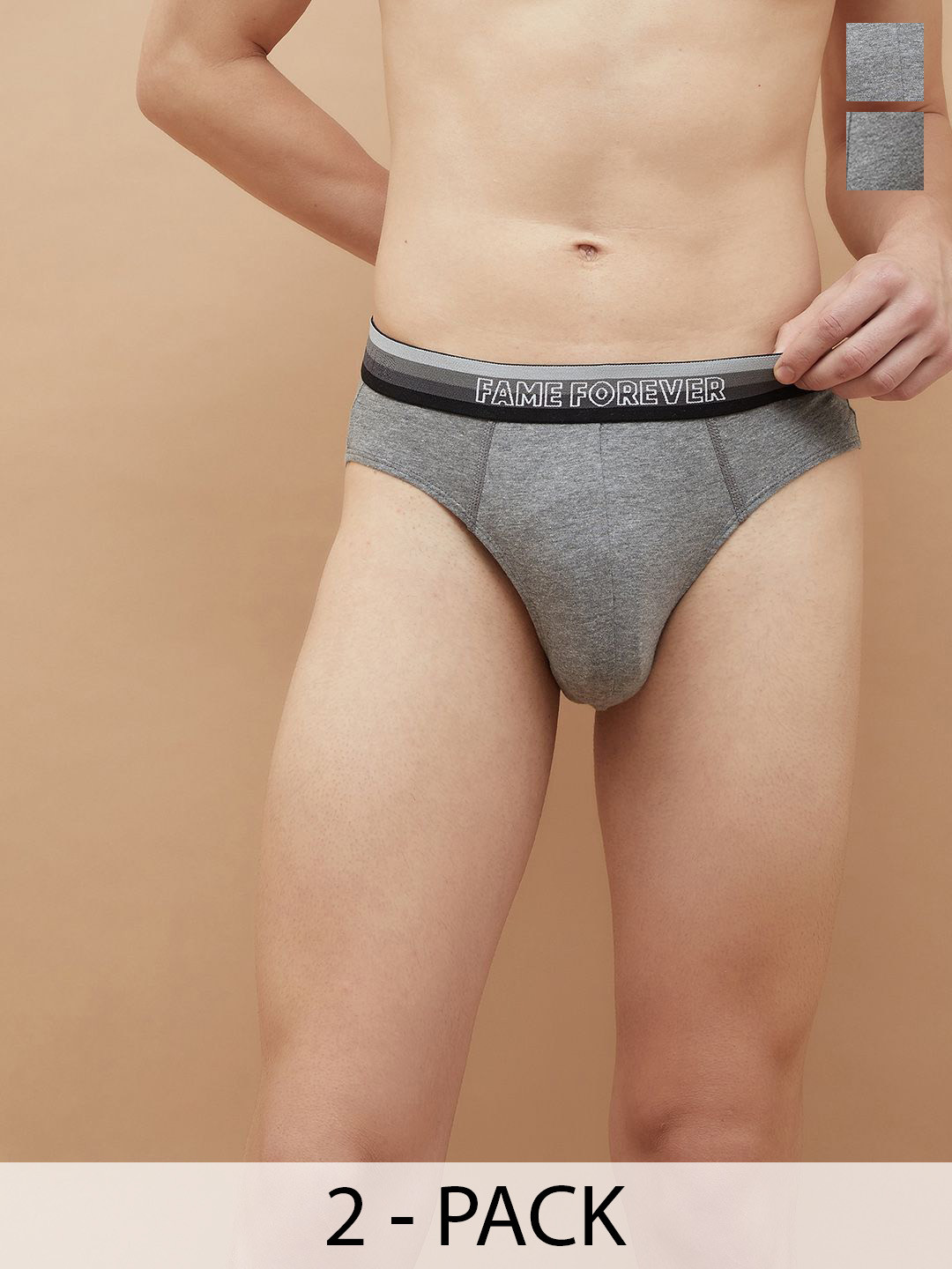 Fame Forever by Lifestyle Pack Of 2 Mid-Rise Basic Cotton Briefs 1000011085742-GREY