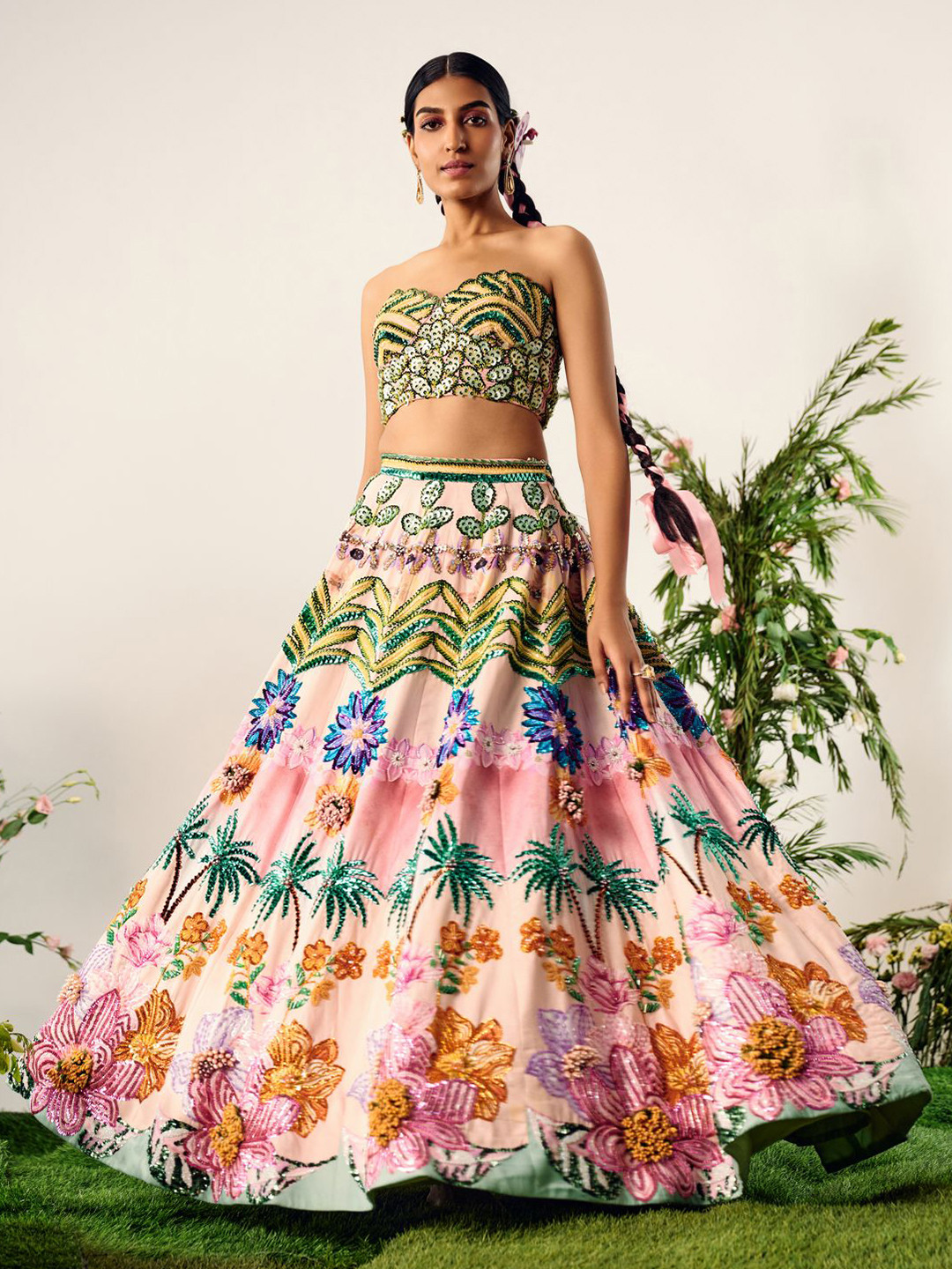 Payal & Zinal Embroidered Thread Work Block Print Ready to Wear Lehenga