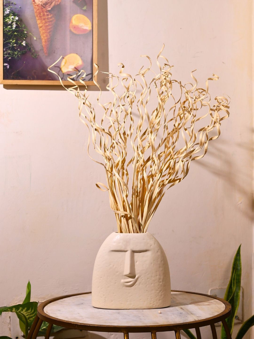 WEAVING HOMES Cream-Coloured Dried Natural Curls Artificial Flower Bunch