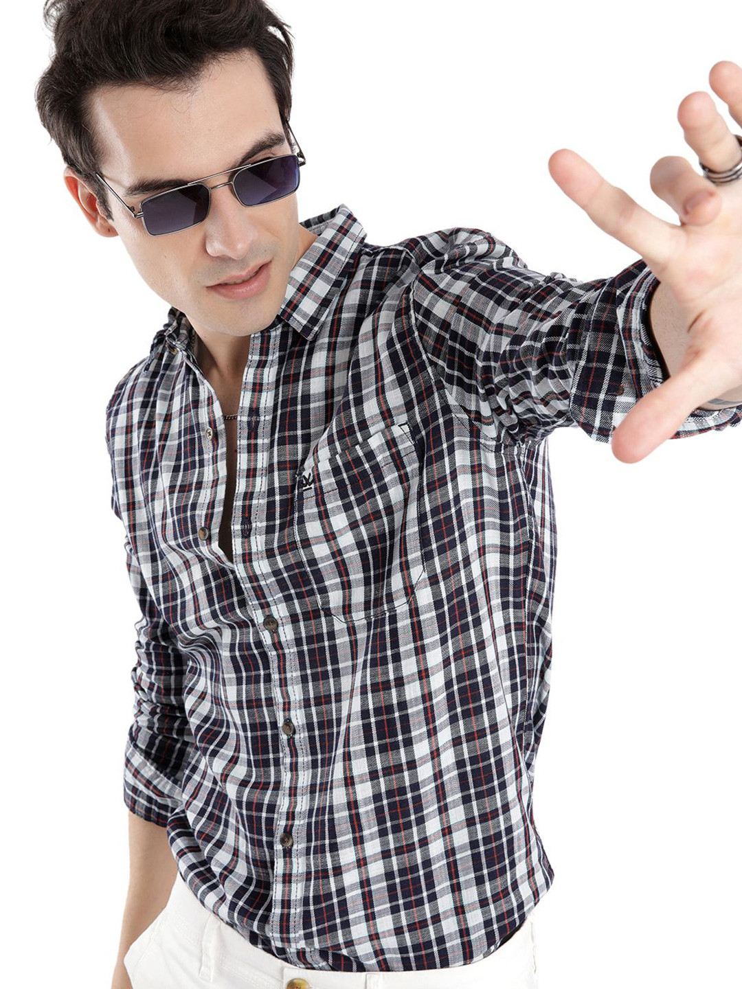 WROGN Men Custom Tartan Checks Opaque Checked Casual Shirt