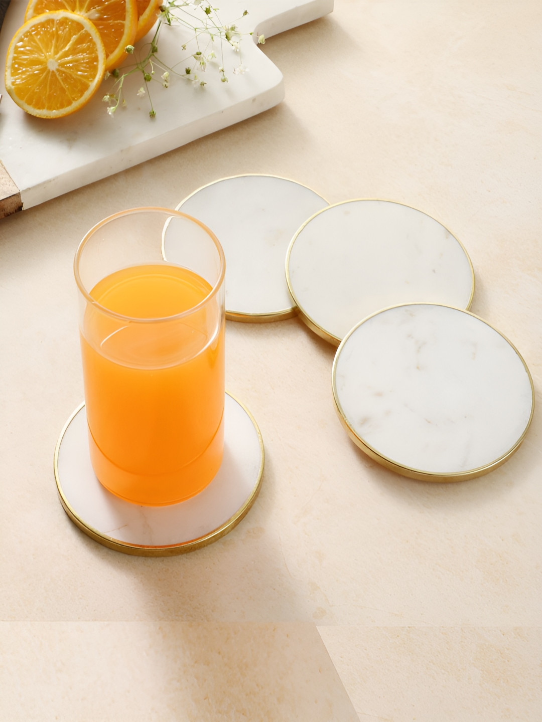 NikkisPride 4-Pcs White Marble Round Coasters