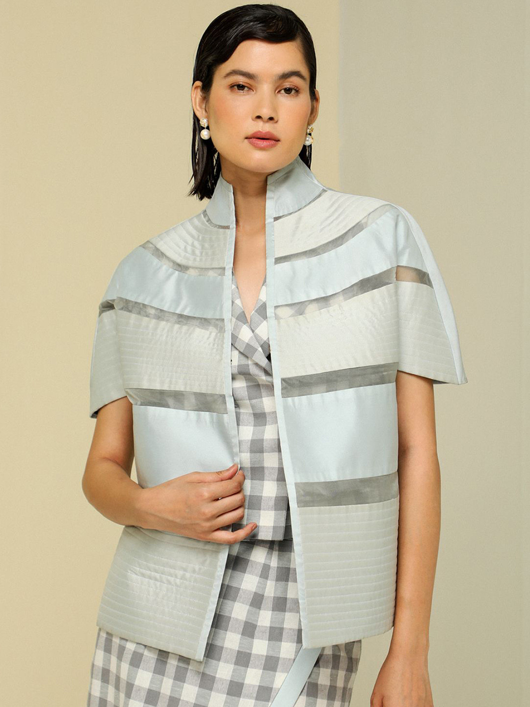 ZAITRA Women Washed Striped Crop Puffer Jacket