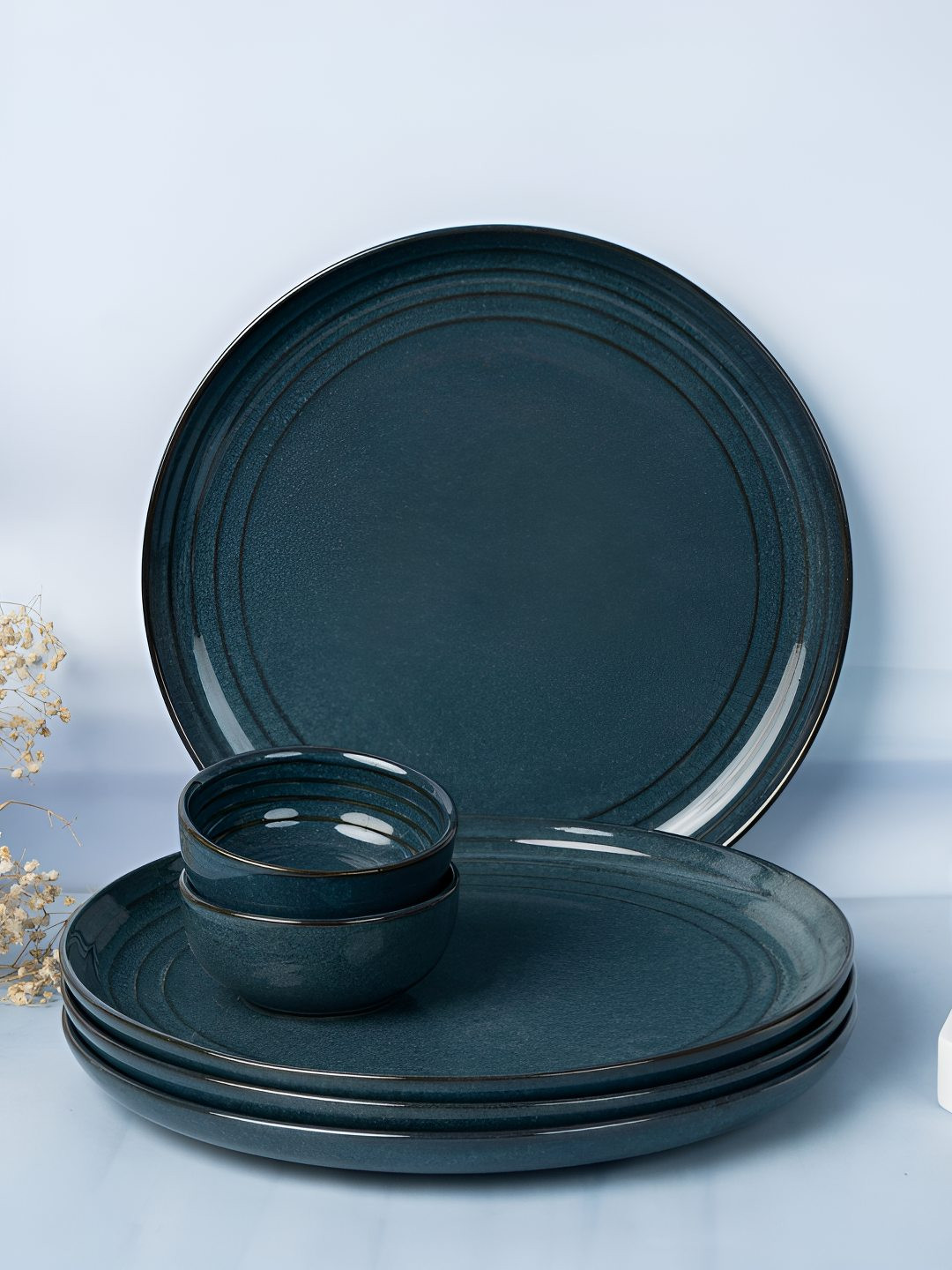 BODHI HOUSE Navy Blue Solid Porcelain Microwave Safe 8 Piece Dinner Set